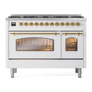 ILVE Nostalgie II Limited Edition 48-Inch Natural Gas Dual Fuel Range with 8 Gas Brass Burners and Electric Oven in White (UP488NMPWHG)
