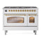 ILVE Nostalgie II Limited Edition 48-Inch Natural Gas Dual Fuel Range with 8 Gas Brass Burners and Electric Oven in White (UP488NMPWHG)