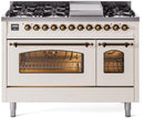 ILVE Nostalgie II 48-Inch Dual Fuel Freestanding Range in Antique White with Bronze Trim (UP48FNMPAWBLP)