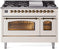 ILVE Nostalgie II 48-Inch Freestanding Natural Gas Dual Fuel Range in Antique White with Bronze Trim (UP48FNMPAWB)