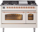 ILVE Nostalgie II 48-Inch Freestanding Natural Gas Dual Fuel Range in Antique White with Copper Trim (UP48FNMPAWP)