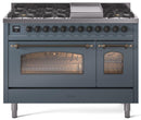 ILVE Nostalgie II 48-Inch Freestanding Natural Gas Dual Fuel Range in Blue Grey with Bronze Trim (UP48FNMPBGB)