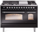 ILVE Nostalgie II 48-Inch Dual Fuel Freestanding Range in Glossy Black with Chrome Trim (UP48FNMPBKCLP)