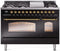 ILVE Nostalgie II 48-Inch Freestanding Natural Gas Dual Fuel Range in Glossy Black with Brass Trim (UP48FNMPBKG)