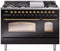 ILVE Nostalgie II 48-Inch Dual Fuel Freestanding Range in Glossy Black with Brass Trim (UP48FNMPBKG)