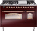 ILVE Nostalgie II 48-Inch Dual Fuel Freestanding Range in Burgundy with Copper Trim (UP48FNMPBUPLP)