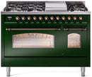 ILVE Nostalgie II 48-Inch Dual Fuel Freestanding Range in Emerald Green with Bronze Trim (UP48FNMPEGBLP)