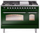 ILVE Nostalgie II 48-Inch Dual Fuel Freestanding Range in Emerald Green with Chrome Trim (UP48FNMPEGCLP)