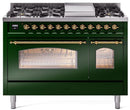 ILVE Nostalgie II 48-Inch Dual Fuel Freestanding Range in Emerald Green with Brass Trim (UP48FNMPEGGLP)