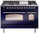 ILVE Nostalgie II 48-Inch Dual Fuel Freestanding Range in Midnight Blue with Chrome Trim (UP48FNMPMBCLP)