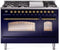 ILVE Nostalgie II 48-Inch Freestanding Natural Gas Dual Fuel Range in Midnight Blue with Brass Trim (UP48FNMPMBG)