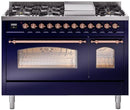 ILVE Nostalgie II 48-Inch Freestanding Natural Gas Dual Fuel Range in Midnight Blue with Copper Trim (UP48FNMPMBP)