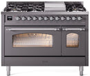 ILVE Nostalgie II 48-Inch Freestanding Natural Gas Dual Fuel Range in Matte Graphite with Chrome Trim (UP48FNMPMGC)