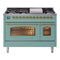 ILVE Nostalgie II 48-Inch Freestanding Natural Gas Dual Fuel Range in Mediterranean Mint with Brass Trim (UP48FNMPMMG)