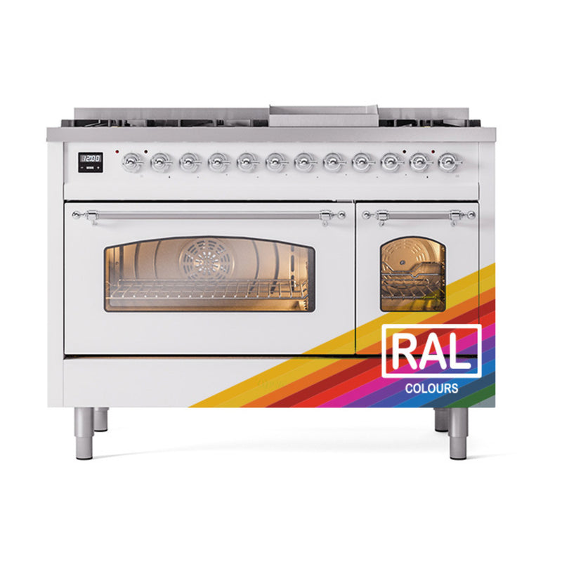 ILVE Nostalgie II 48-Inch Dual Fuel Freestanding Range in Custom RAL with Chrome Trim (UP48FNMPRAC)