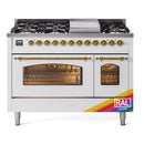ILVE Nostalgie II 48-Inch Freestanding Natural Gas Dual Fuel Range in Custom RAL with Brass Trim (UP48FNMPRAG)