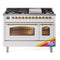 ILVE Nostalgie II 48-Inch Freestanding Natural Gas Dual Fuel Range in Custom RAL with Brass Trim (UP48FNMPRAG)