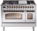 ILVE Nostalgie II 48-Inch Freestanding Natural Gas Dual Fuel Range in Stainless Steel with Bronze Trim (UP48FNMPSSB)