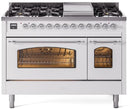 ILVE Nostalgie II 48-Inch Freestanding Natural Gas Dual Fuel Range in White with Chrome Trim (UP48FNMPWHC)