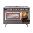 ILVE Nostalgie II Noblesse 48-Inch Freestanding Natural Gas Dual Fuel Range in Matte Graphite with Copper Trim (UN48FNMPMGP)