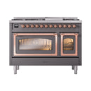 ILVE Nostalgie II Noblesse 48-Inch Freestanding Natural Gas Dual Fuel Range in Matte Graphite with Copper Trim (UN48FNMPMGP)