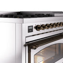 ILVE Nostalgie II Noblesse 48-Inch Freestanding Natural Gas Dual Fuel Range in Stainless Steel with Bronze Trim (UN48FNMPSSB)