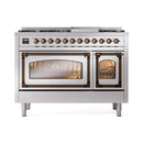 ILVE Nostalgie II Noblesse 48-Inch Dual Fuel Freestanding Range in Stainless Steel with Bronze Trim (UN48FNMPSSBLP)