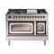 ILVE Nostalgie II Noblesse 48-Inch Freestanding Natural Gas Dual Fuel Range in Stainless Steel with Bronze Trim (UN48FNMPSSB)
