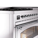 ILVE Nostalgie II Noblesse 48-Inch Freestanding Natural Gas Dual Fuel Range in Stainless Steel with Chrome Trim (UN48FNMPSSC)