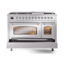 ILVE Nostalgie II Noblesse 48-Inch Freestanding Natural Gas Dual Fuel Range in Stainless Steel with Chrome Trim (UN48FNMPSSC)
