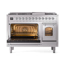 ILVE Nostalgie II Noblesse 48-Inch Freestanding Natural Gas Dual Fuel Range in Stainless Steel with Chrome Trim (UN48FNMPSSC)