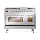 ILVE Nostalgie II Noblesse 48-Inch Freestanding Natural Gas Dual Fuel Range in Stainless Steel with Chrome Trim (UN48FNMPSSC)