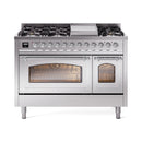 ILVE Nostalgie II Noblesse 48-Inch Freestanding Natural Gas Dual Fuel Range in Stainless Steel with Chrome Trim (UN48FNMPSSC)