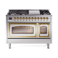 ILVE Nostalgie II Noblesse 48-Inch Freestanding Natural Gas Dual Fuel Range in Stainless Steel with Brass Trim (UN48FNMPSSG)