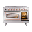 ILVE Nostalgie II Noblesse 48-Inch Freestanding Natural Gas Dual Fuel Range in Stainless Steel with Copper Trim (UN48FNMPSSP)