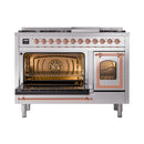 ILVE Nostalgie II Noblesse 48-Inch Dual Fuel Freestanding Range in Stainless Steel with Copper Trim (UN48FNMPSSPLP)