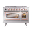 ILVE Nostalgie II Noblesse 48-Inch Freestanding Natural Gas Dual Fuel Range in Stainless Steel with Copper Trim (UN48FNMPSSP)