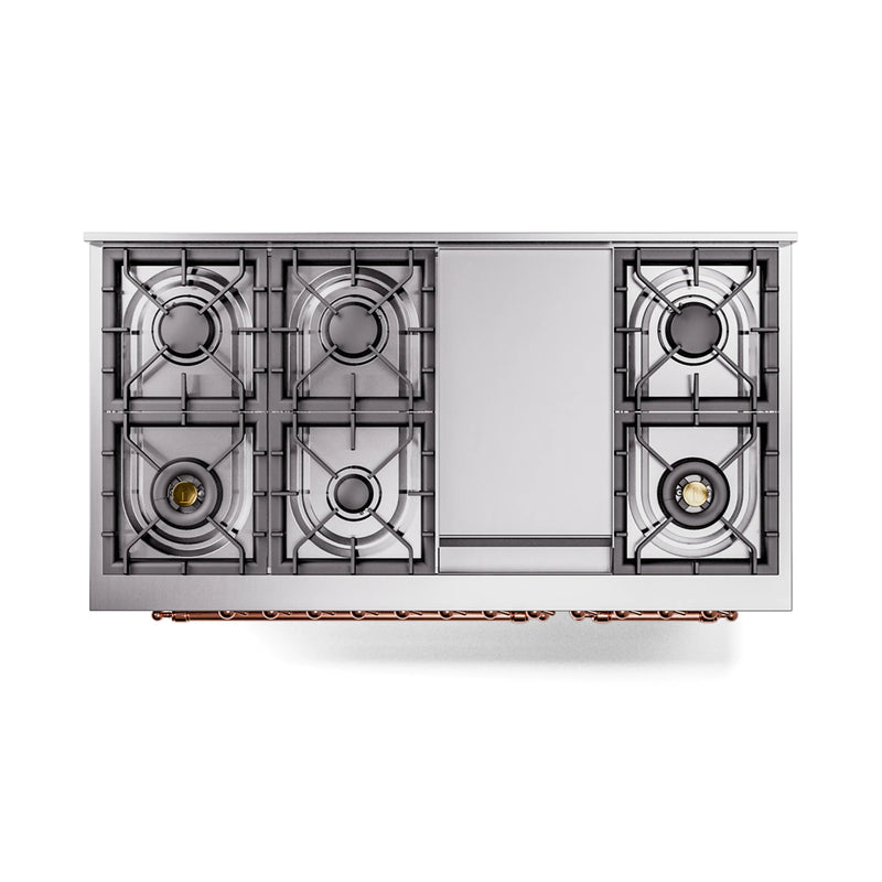 ILVE Nostalgie II Noblesse 48-Inch Dual Fuel Freestanding Range in Stainless Steel with Copper Trim (UN48FNMPSSP)