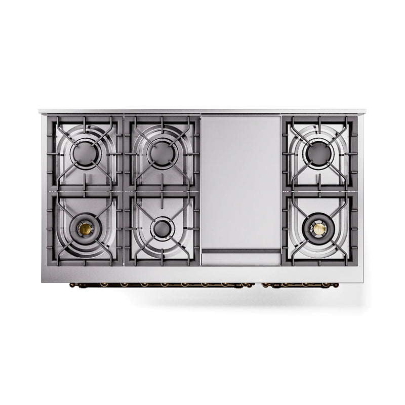 ILVE Nostalgie II Noblesse 48-Inch Dual Fuel Freestanding Range in White with Bronze Trim (UN48FNMPWHB)