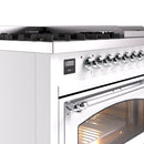 ILVE Nostalgie II Noblesse 48-Inch Freestanding Natural Gas Dual Fuel Range in White with Chrome Trim (UN48FNMPWHC)