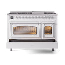 ILVE Nostalgie II Noblesse 48-Inch Freestanding Natural Gas Dual Fuel Range in White with Chrome Trim (UN48FNMPWHC)