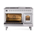 ILVE Nostalgie II Noblesse 48-Inch Freestanding Natural Gas Dual Fuel Range in White with Chrome Trim (UN48FNMPWHC)