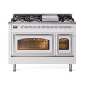 ILVE Nostalgie II Noblesse 48-Inch Freestanding Natural Gas Dual Fuel Range in White with Chrome Trim (UN48FNMPWHC)