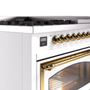 ILVE Nostalgie II Noblesse 48-Inch Dual Fuel Freestanding Range in White with Brass Trim (UN48FNMPWHGLP)