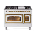 ILVE Nostalgie II Noblesse 48-Inch Freestanding Natural Gas Dual Fuel Range in White with Brass Trim (UN48FNMPWHG)