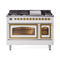 ILVE Nostalgie II Noblesse 48-Inch Freestanding Natural Gas Dual Fuel Range in White with Brass Trim (UN48FNMPWHG)
