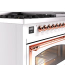 ILVE Nostalgie II Noblesse 48-Inch Freestanding Natural Gas Dual Fuel Range in White with Copper Trim (UN48FNMPWHP)