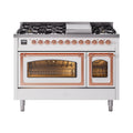 ILVE Nostalgie II Noblesse 48-Inch Freestanding Natural Gas Dual Fuel Range in White with Copper Trim (UN48FNMPWHP)