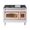 ILVE Nostalgie II Noblesse 48-Inch Freestanding Natural Gas Dual Fuel Range in White with Copper Trim (UN48FNMPWHP)