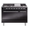 ILVE 48-Inch Professional Plus II Natural Gas Dual Fuel Range with 8 Burners, Griddle, and Solid Door Oven in Glossy Black (UP48FQMPBK)